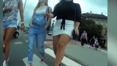 Enormous Bubble Bum Brunette Teen In Tight Short Miniskirt Hidden Cam Walking!