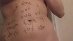Young Bitch Depraved And Humiliated Showing Off Body Writing